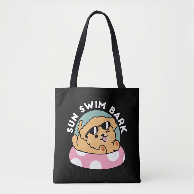 Summer Vibes Dog – Floating Puppy with Sunglasses Tote Bag (Front)