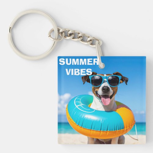 Summer vibes dog on beach keychain