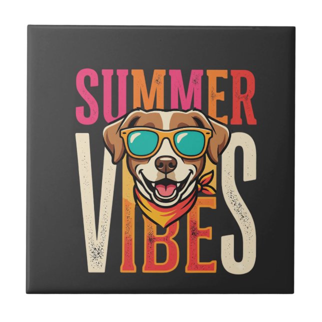 Summer Vibes Dog Sunglasses Ceramic Tile (Front)