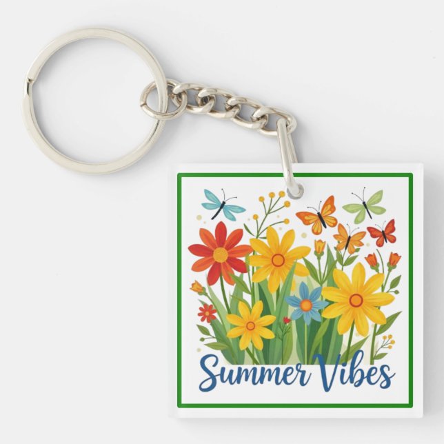 Summer Vibes Floral with Butterflies-64534 Keychain (Front)