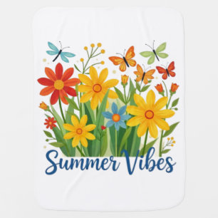 Summer Vibes Floral with Butterflies Baby Blanket