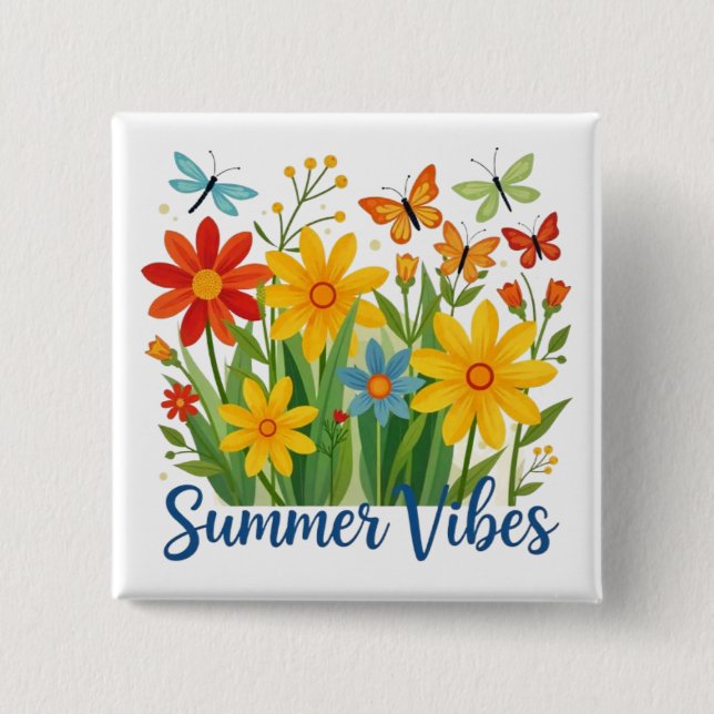 Summer Vibes Floral with Butterflies Button (Front)
