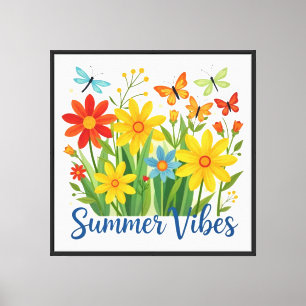 Summer Vibes Floral with Butterflies Canvas Print