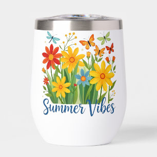 Summer Vibes Floral with Butterflies Thermal Wine Tumbler