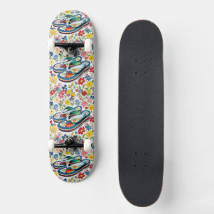 Summer Vibes Flower Flip Flops Tropical Floral Skateboard