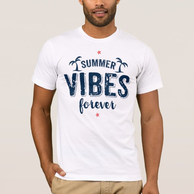 Summer Vibes Forever Navy Blue Text T-Shirt (Front)