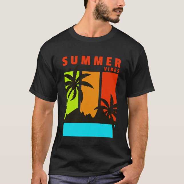 Summer Vibes Fresh Beach Palm Trees Surf Awesome P T-Shirt (Front)