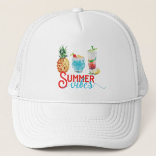 Summer Vibes Fun Colorful Watercolor Cocktails  Trucker Hat