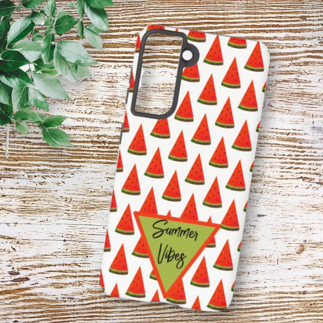 Summer Vibes Fun Watermelon Slices Pattern Samsung Galaxy Case (phone case back with template text)