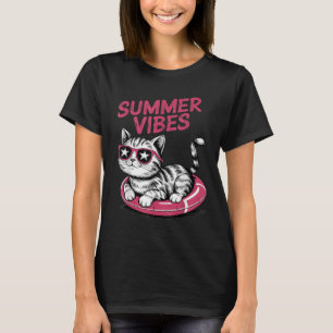 Summer Vibes Funny Cool Cat Pool Float Beach Men W T-Shirt