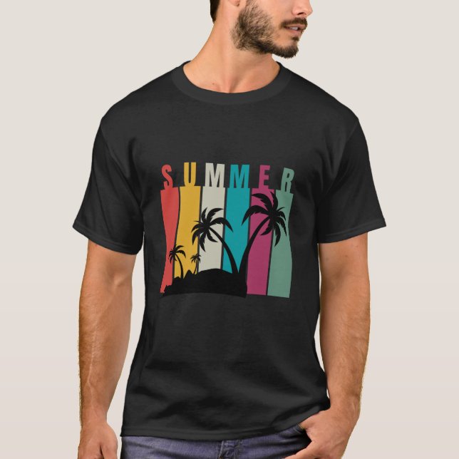 Summer Vibes Graphic Tee – Retro Palm Trees, Cool  (Front)
