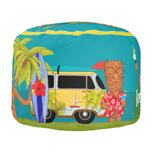Summer vibes Hippie Van Tiki bar inspired custom Pouf
