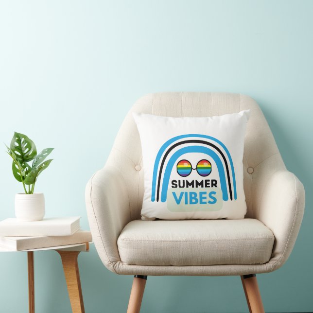 Summer Vibes Illustration Typography Throw Pillow (Chair)