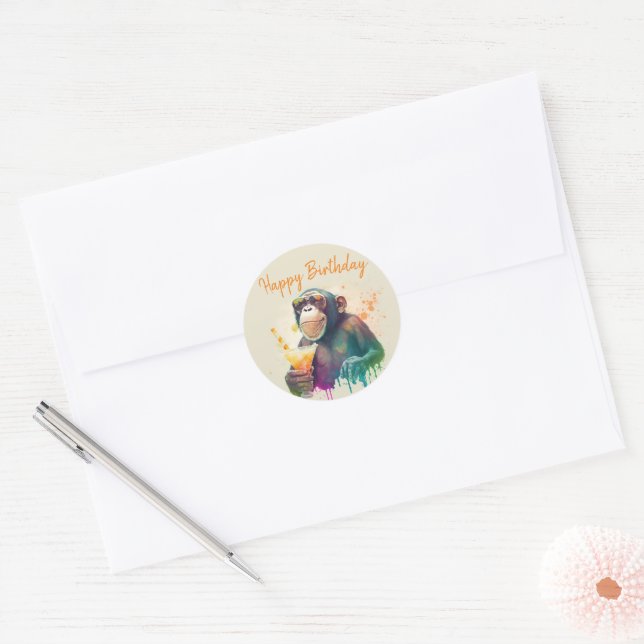 Summer vibes Monkey - Birthday  Classic Round Sticker (Envelope)