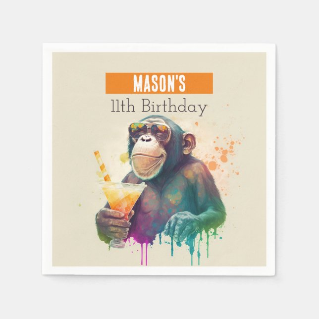 Summer vibes Monkey - Birthday  Napkins (Front)