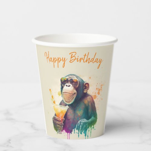 Summer vibes Monkey _ Birthday  Paper Cups