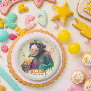 Summer vibes Monkey -  Birthday Party - Paper Plates