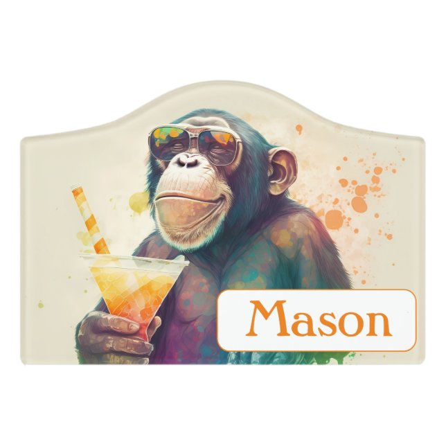 Summer Vibes Monkey - Name Door Sign (Small Crest Front)