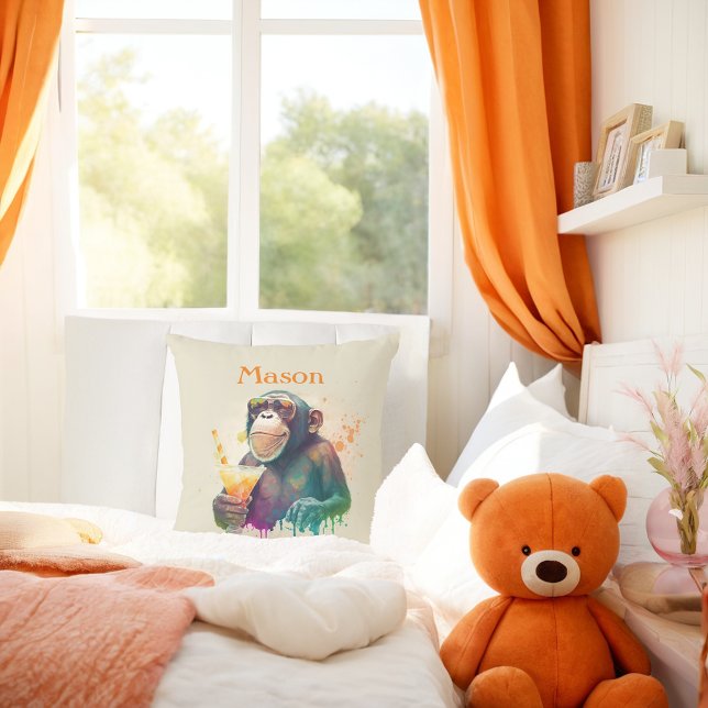 Summer Vibes Monkey - Personalized   Throw Pillow (Creator Uploaded)
