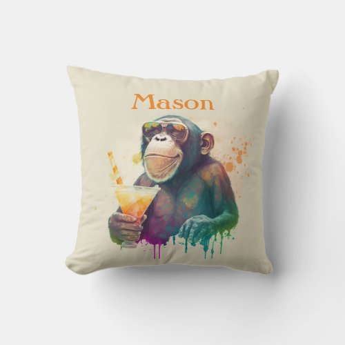 Summer Vibes Monkey _ Personalized   Throw Pillow