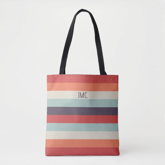 Summer Vibes Monogrammed Stripe Pattern Tote Bag (Front)