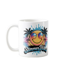 Summer Vibes Mug Neon Smiley Face, Colorful design