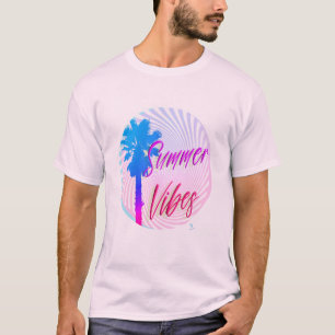 Summer Vibes Neon Palm Tree Arty Slogan T-Shirt