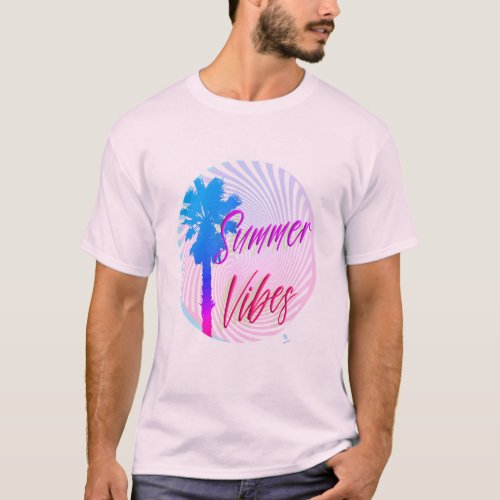 Summer Vibes Neon Palm Tree Arty Slogan T_Shirt