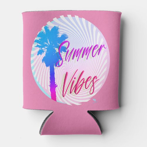 Summer Vibes Neon Palm Tree Beach Lifestyle Can Cooler