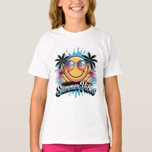 Summer Vibes Neon Smiley Face Colorful Trendy  T-Shirt