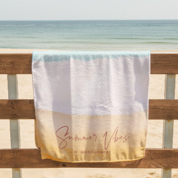 Summer Vibes | Ombre Beach Sun & Sand Monogram Beach Towel by IYHTVDesigns at Zazzle