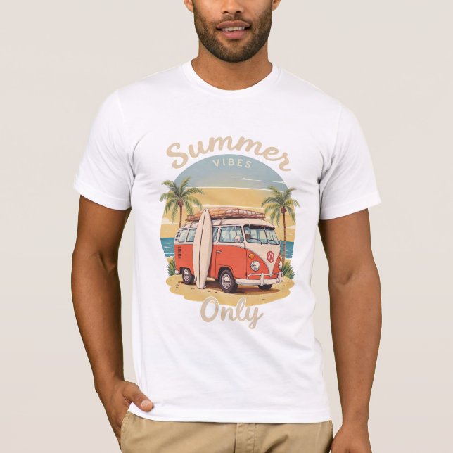 Summer Vibes Only – Retro Van Beach Scene T-Shirt (Front)