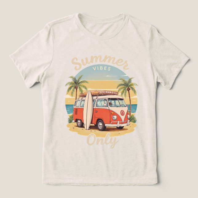 Summer Vibes Only – Retro Van Beach Scene Tri-Blend Shirt (Design Front)