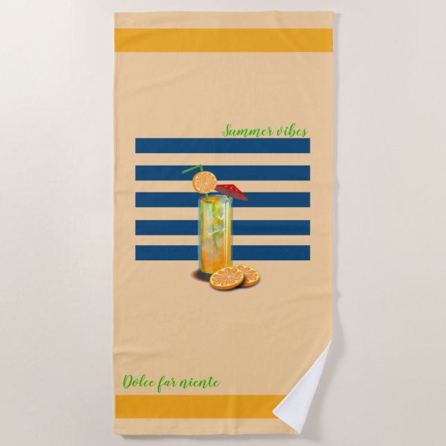 "Summer Vibes" Orange Dolce Far Niente Beach Towel (Front)