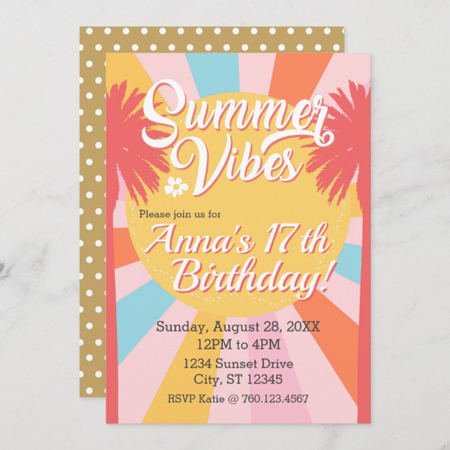 Summer Vibes Palm Birthday Invitation (Front/Back)