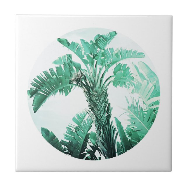 Summer Vibes Palm Tree Leaves Pale Green Ceramic Tile (Front)