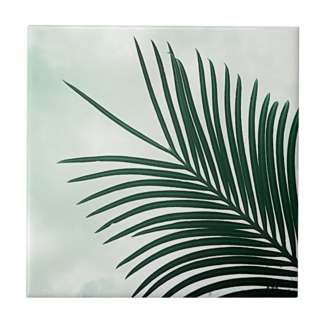 Summer Vibes Palm Tree Leaves Pale Green Ceramic Tile (Front)