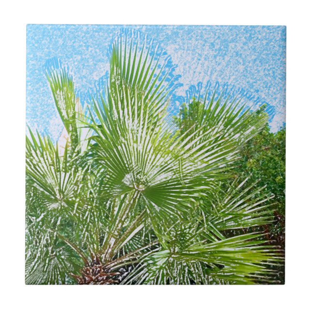 Summer Vibes Palm Tree Leaves Pale Green Ceramic Tile (Front)