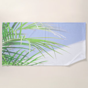 Summer Vibes Palm Tree Leaves Pale Green Pastel Beach Towel