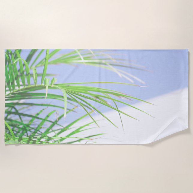 Summer Vibes Palm Tree Leaves Pale Green Pastel Beach Towel (Front)