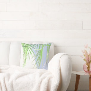 Summer Vibes Palm Tree Leaves Pale Green Pastel Throw Pillow