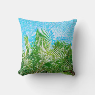 Summer Vibes Palm Tree Leaves Pale Green Throw Pillow