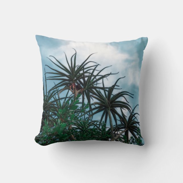 Summer Vibes Palm Tree Leaves Pale Green Throw Pillow (Front)
