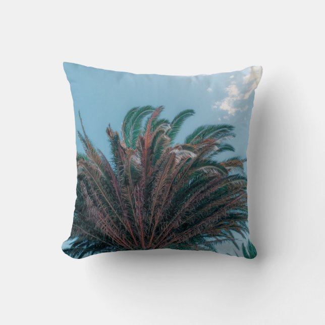 Summer Vibes Palm Tree Leaves Pale Green Throw Pillow (Front)