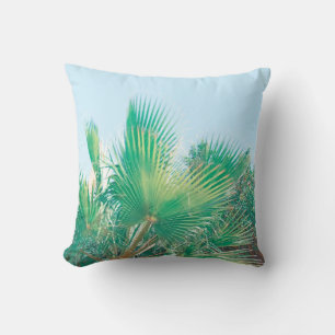Summer Vibes Palm Tree Leaves Pale Green Throw Pillow