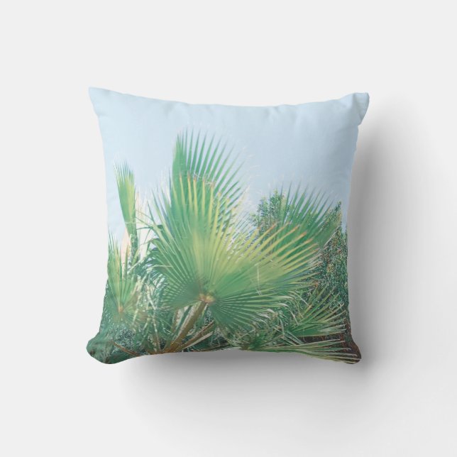 Summer Vibes Palm Tree Leaves Pale Green Throw Pillow (Front)