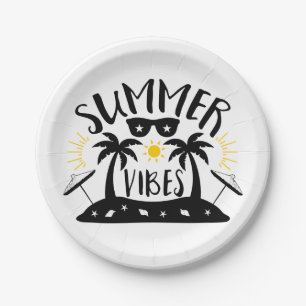 Summer Vibes Palm Trees Beach Wedding Party Paper Plates