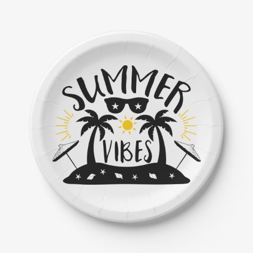 Summer Vibes Palm Trees Beach  Wedding Party Paper Plates
