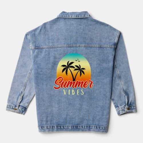 Summer Vibes Palm Trees Retro Vintage Style Sunset Denim Jacket