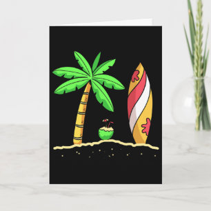 Summer Vibes Palm Trees Surfboard Surfer Coconut S Card